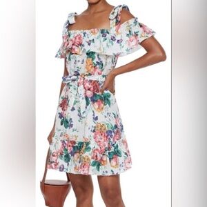 Zimmermann White Floral Print Allia Tie Strap Linen Dress